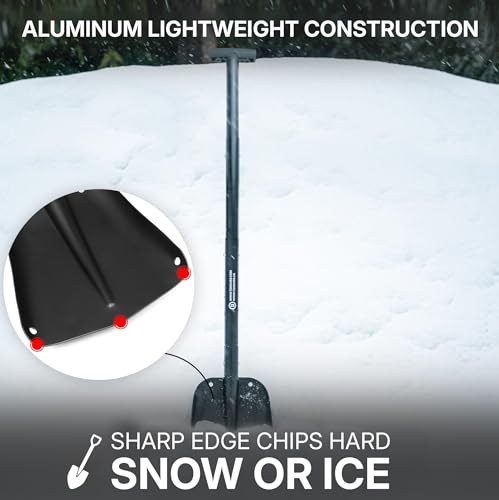 72HRS Collapsible 4-in-1 Aluminum Snow Shovel + Ice Scraper (27-43" Black) by 72 HRS - Image 3