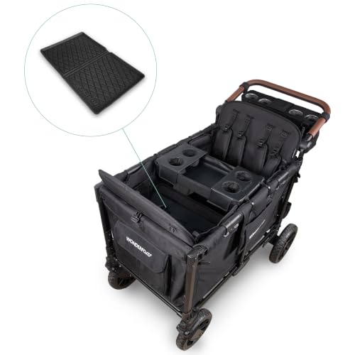Image of Wonderfold W4 Luxe Pro Bundle - 4-Seater Stroller Wagon with All-Weather Mat, Flex Snack Tray, and Parent Console, Safety-Certified with 5-Point Harnesses - Black