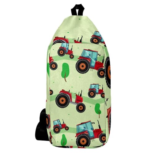 Mochila cruzada de hombro ergonómica para senderismo, con estampado de tractor rojo