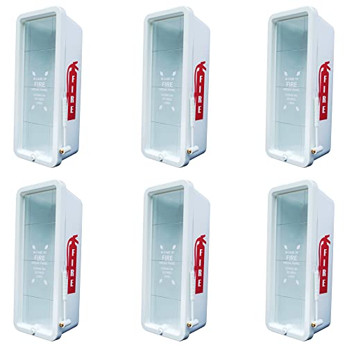 (6 Pack) Heavy Duty Plastic Outdoor Fire Extinguisher Cabinet 10Lb for Business White