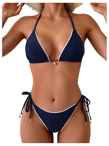 SHENHE Women's 2 Piece Swimsuit Sexy Triangel Halter String Bikini Set Tie Side Swimwear