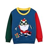HILEELANG Kids Boy Christmas Sweatshirts Santa Claus Applique Pullover Cotton Long Sleeve Top Clothing 5T
