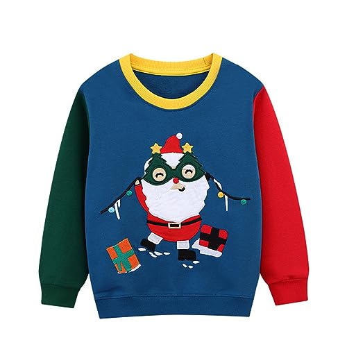 Image of HILEELANG Toddler Boy Sweatshirts Crewneck Long Sleeve Pullover Cotton Graphic Christmas Clothing