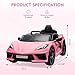 12V Kids Ride on Car Licensed Corvette Battery Powered Car Toddles Electric Sports Car Toy with Remote Control, Visual Dashboard, LED Lights, Music, Gifts for Boys Girls, Pink