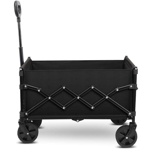 Carrello Pieghevole di Grande Capacità con Ruote, Carrello Fuoristrada per Giardinaggio, Campeggio, Shopping, Spiaggia e Sport all’Aperto, Nero, Max 70 Litri e 90 kg.