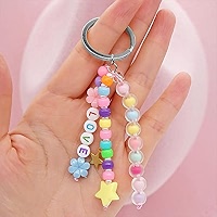 KICPUK 2 PCS Graceful Pearl Keychain Bracelet - Beaded Key Ring With Shell & Charms, Stylish Purse Accessory For Women, Beige