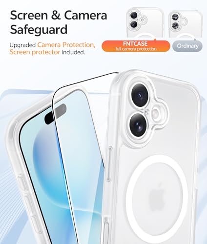 Image of FNTCASE for iPhone 16 Plus Case: [Compatible with Magsafe] Translucent Matte Cases with [Full Camera Protection] [Screen Protector] Military Grade Shockproof Protective Phone Cover - White