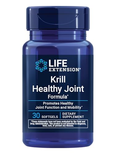 Life Extension Krill Healthy Joint Formula, Krill Oil, hyaluronic Acid, the carotenoid astaxanthin for Joints, Gluten-Free, Non-GMO, 30 softgels