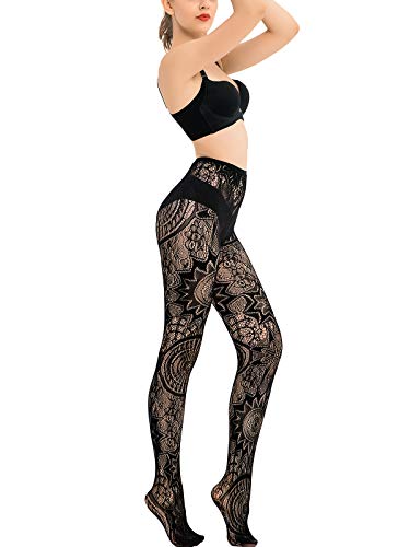 Honenna Patterned Fishnets Tights Black Pantyhose Stockings For Women, 1 Pair, Style A1 Black #TOP2