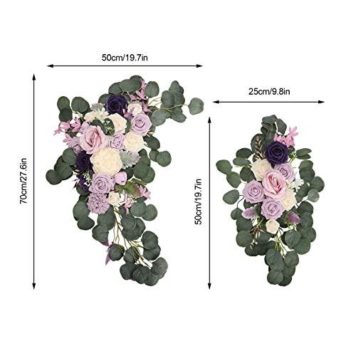 Dryen Artificial Wedding Arch Flowers Set Of 2, Flower Swag Floral Dusty Decor, Rustic Eucalyptus Greenery For Ceremony Chair, Purple, 19.7X27.5 Inch+9.8X19.7 Inch #TOP1