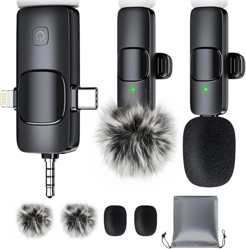 MENERESAS 3-in-1 Wireless Lav Mic for iPhone/Android/Camera