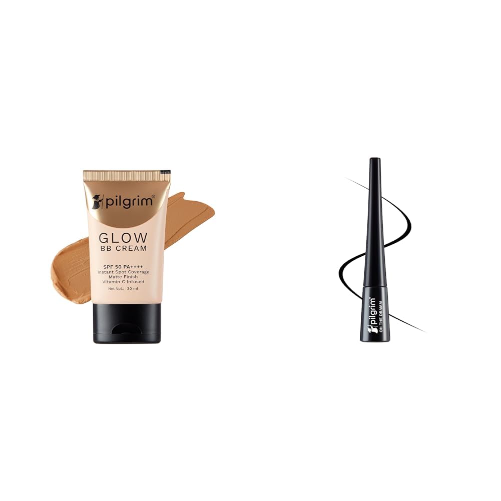 Pilgrim Almond Glow 3-In-1 Medium BB Cream SPF 50 PA++++ With Niacinamide, Hyaluronic Acid & Vit C For & Black Scandal Eyeliner Pencil Intense Matte Finish Smudge Proof Pencil Enriched With Argan Oil-image-44