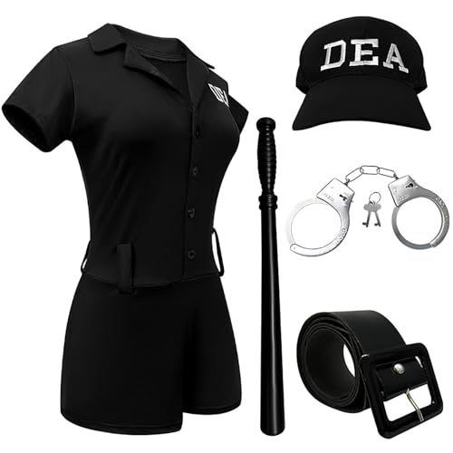 Sexy Damen Polizistin Uniform Rollenspiel Cosplay Erwachsene Polizei Kostüm Kleid mit Polizeihut Zubehör Komplettes Outfit für Halloween Karneval Party – Bild 2