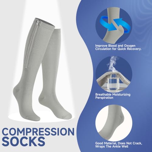 Image of bropite Zipper Close Toe Compression Socks for Women and Men 2 Pairs Knee high 15-20mmHg for Walking Running Nurses Pregnancy