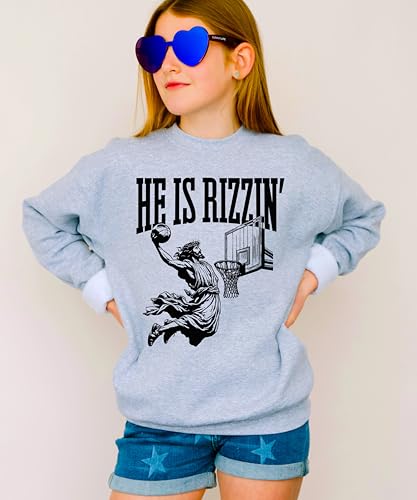 Olive Loves Apple He is Rizzin Sweatshirt for Men Women Teens and Kids Funny Gen Z Jesus Basketball Sweater4