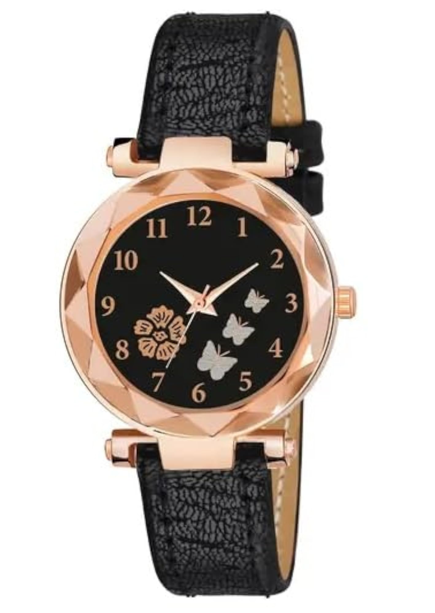 Unique Design Black Dial Flower & Butterfly Analog Watch