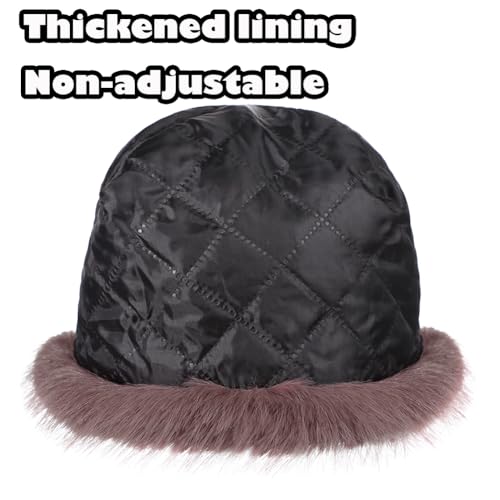 Women Winter Faux Rabbit Fur Trimmed Cloche Hat with Scarf Set Furry Warm Beanie Collar Scarf Set for Ladies4