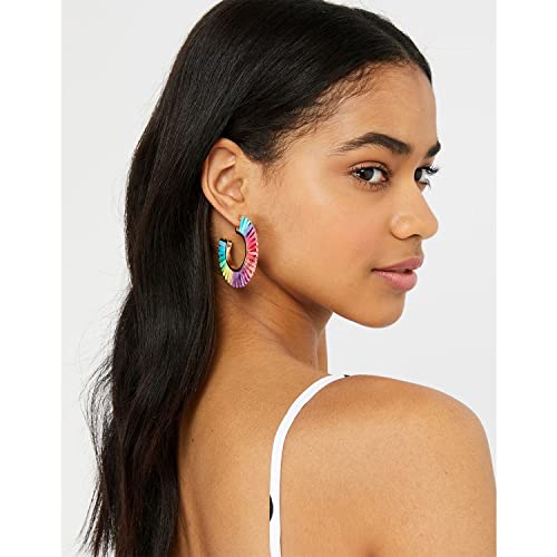 Image of Young & Forever Boho Rainbow Raffia Earring Pack - Handmade Woven Straw Geometric C-Hoop, Heart & Statement Drop Earrings for Women, Summer Beach Vacation Jewelry