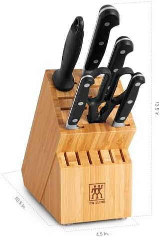 ZWILLING Professional S Knife Set with Block, Chef’s Knife, Serrated Utility Knife, 7 Piece, Bamboo