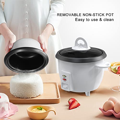 Mishcdea Small Rice Cooker 3 Cups Uncooked, Electric Mini Rice Cooker With Food Steamer Basket, Removable Nonstick Pot, 12H Automatic Keep Warm, For Rice, Soups, Stews, Grains, Oatmeal - White #TOP4