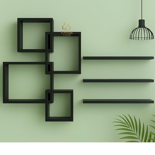 Image of Wall Shelves for Living Room and Bedroom Wall Decor | Wooden Wall Shelves for Wall Mounting (Black)