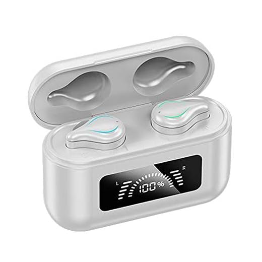 H HILABEE True Wireless Earbuds Bluetooth 5.2-hörlurar i öronen, strömförsörjning bästa sport trådlösa hörlurar med laddningsfodral – vit