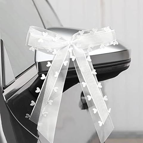 Fesaizwi 50 StüCk Autoschleifen Hochzeit - Weiß Mit Herzen Schleifen Hochzeit Auto - Hochzeit Weihnachtsschleifen Hochzeitsdeko - Handgemacht Satinband FüR Hochzeits (25 * 15cm) Cover