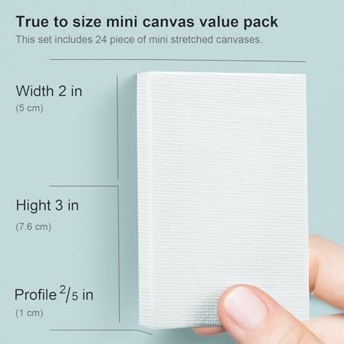 AUREUO Mini Stretched Canvas - 2x3 Inch/24 Pack - 2/5 Inch Profile Small Square Canvas - Gift Set Bulk Pack Canvases for Acrylic Painting & Craft - Thumbnail 2