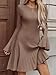 Saodimallsu Womens Long Bell Sleeve Mini Knit Dress Flowy A Line Pleated Bodycon Crew Neck Elegant Short Sweater Dresses Coffee