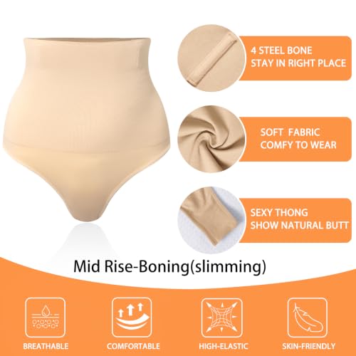 Image of Werena Tummy Control Thong Shapewear for Women High Waisted Body Shaper Panties Shaping Thong Girdle Underwear