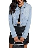 luvamia Trendy Rhinestone Embellished Cropped Womens Jean Jacket Going Out Party Short Stretchy Trucker Embellished Denim Jackets for Women
