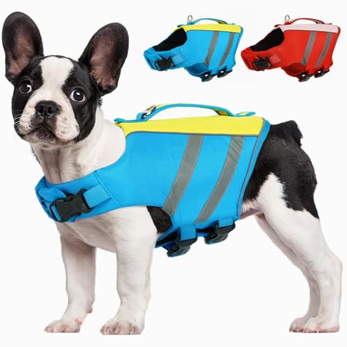 Kuoser Dog Life Jacket, High Flotation Dog Life Vest for Swimming & Boating, Adjustable Dogs Swim Vest with Rescue Handle, XS-XXL Reflective High Visi