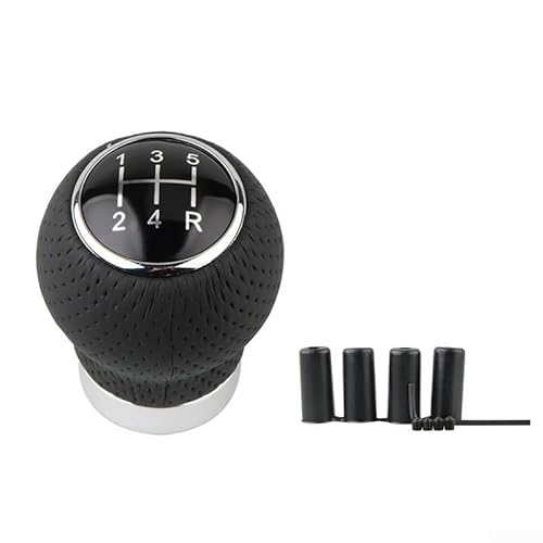 Round Ball Leather Shift Knob for Manual Gearboxes 5 Speed and 6 Speed Transmission with Aluminum Alloy Base and Gear Markings (A)