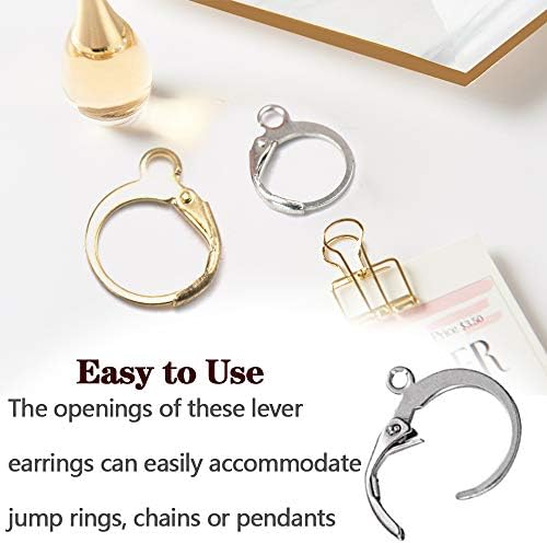 100 Pcs Silver Hoop Earrings Silver Earrings Stainless Steel Leverback Earring Hoop Earring for DIY Jewelry Making (50 Gold & 50 Silver)