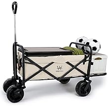 WHITSUNDAY Collapsible Folding Garden Outdoor Park Utility Wagon Picnic Camping Cart with 8 Bearing Fat Wheel and Brake Standard SizePlus+ 8" Wheels with Tailgate Beige