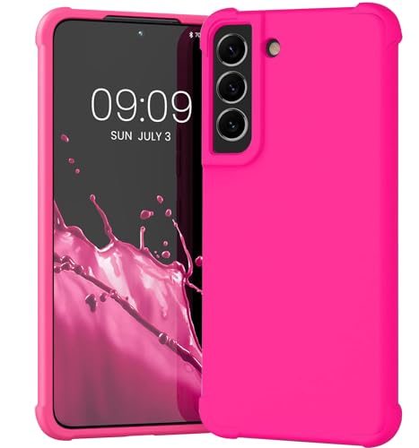 Image of KIOMY Neon Hot Pink Case for Samsung Galaxy S22 5G Shockproof Bumper Protective Cover with Airbags Corners Silicone Bright Vibrant Solid Color