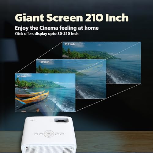 Image of OTEK Epic Native Full HD 1080P Projector for Office & Classroom, 4K Support, 6000 Lumens, Bluetooth 5.3, Dual HDMI USB, 210 Inch Display, Wired Non-Smart