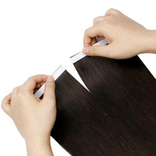 Image of LaaVoo Tape Weft Hair Extensions Darkest Brown Long Weft Tape in Hair Extensions Human Hair Invisible Tape in Extensions Genius 20inch 4Pcs 120g