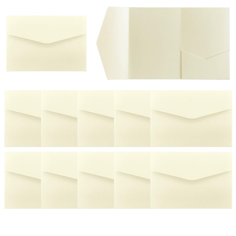 WYAN 12 PCS Ivory White Envelope, Wedding Invitation Card Pocket with Envelop, Tri-fold Wedding Invitation for Wedding Cards Bridal Shower Engagement Birthday Graduation Business Invitations