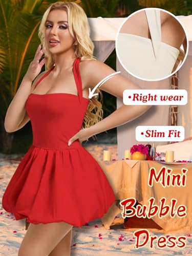 Image of ChiaoLezhee Halter Mini Bubble Dress, Date Night Birthday Homecoming, Coquette Short Corset for Women, Sexy Cute Going Out