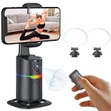 Auto Face Tracking Tripod Desk Mount, 360 Rotating Phone Stand with 2 Fill Lights and Remote, AI Motion Tracking Phone Holder for iPhone Android, Gesture Control, No App, Content Creator Vlogging Kit