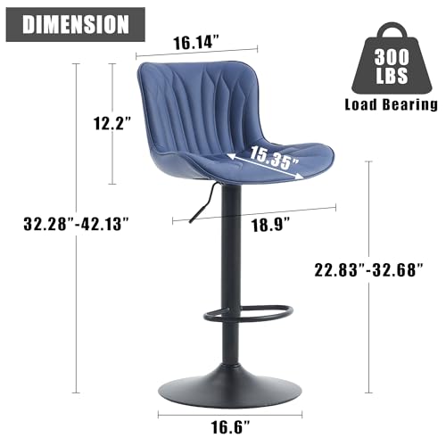 Image of Bar Stools Set of 2 Modern Kitchen Counter Chairs Barstools Navy Blue
