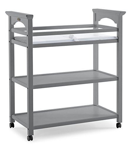 Graco Lauren Changing Table with Water-Resistant Change Pad and Safety Strap, Pebble Gray, Multi Open Storage Nursery Changing Table for Infants or Babies