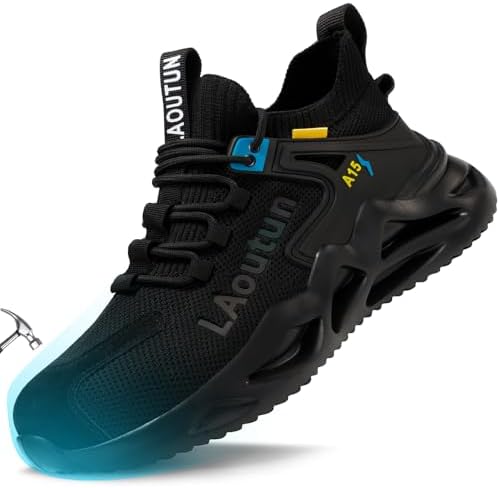 LAoutun Steel Toe Shoes for Men Women Work Shoes Safety Sneakers Shoes Comfortable Lightweight Puncture Proof Slip on Indestructible Work Shoes