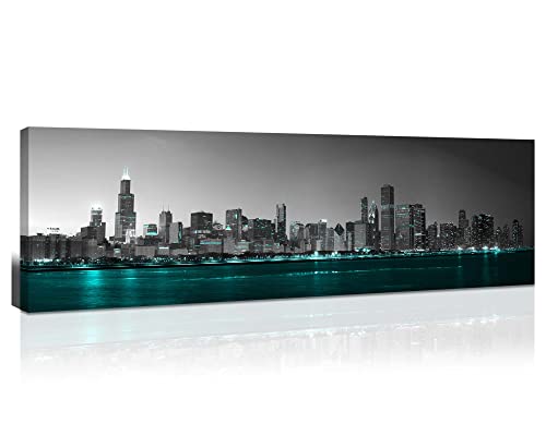 Arnlrdya Chicago Wall Decor Chicago Skyline Canvas Print Chicago Skyline Wall Art Michigan Skyline Picture Painting For Office Home Bedroom Decoration Poster With Frame Ready To Hang(46''Wx14''H) #TOP12