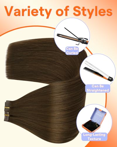 Image of Full Shine Seamless Clip in Hair Extensions Medium Brown 22 Inch 150g 7pcs