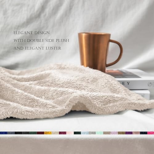 Image of Exclusivo Mezcla Plush Fuzzy Fleece Throw Blanket Extra Large, Super Soft, Fluffy and Warm Blankets for Couch, Bed, All Season (Beige, 50x70 inches)