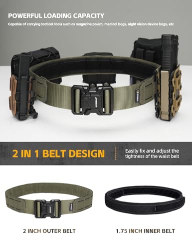 Image of IDOGEAR 2 Inch Belt MOLLE for Men with 1.75 inch Inner Belt Nylon Duty Quick Release Metal Buckle Belts Hook-and-Loop Laser-cut