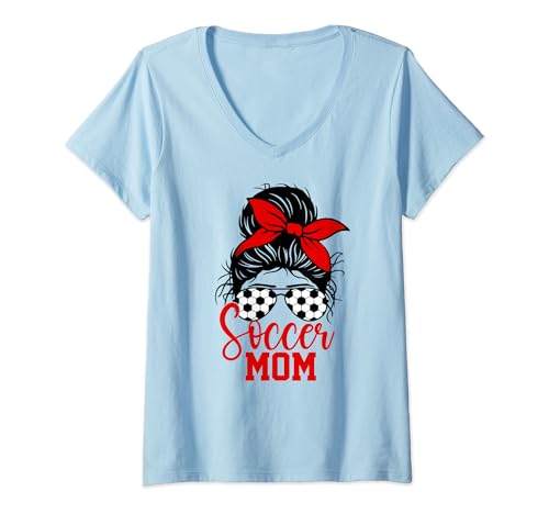 Mujer Fútbol Mamá Vida desordenado bollo deportes mamá Día de la Madre Camiseta Cuello V