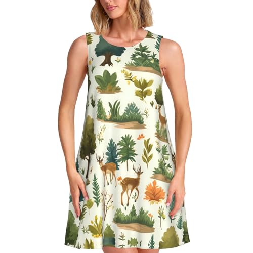 Robe d'été sans manches motif nature | Tenue de plage et vacances fluide pour femme